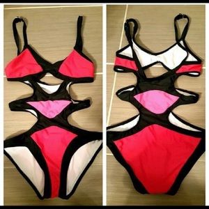 Pink and red monokini